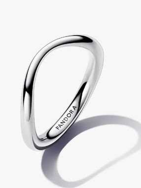 Pandora Polished Silver Curve Band Ring Size 7 - Stacking Statement Ring